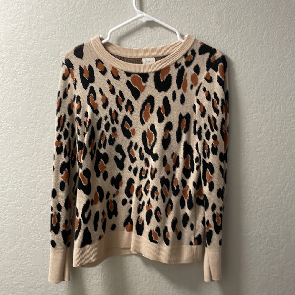 A New Day Leopard Print Knit Crewneck Sweater Neutral Animal Print Medium